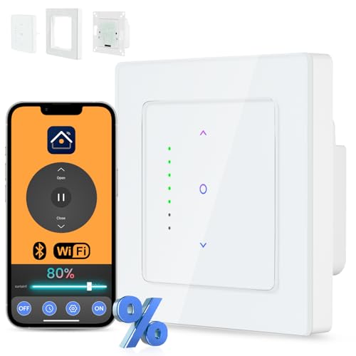AVATTO WLAN Rollladenschalter mit Prozentfunktion, 55 x 55mm, Glasfläche, Touch Screen, Smart Rolladensteuerung Kompatibel mit Alexa/Google Sprachsteuerung und Smart Life App Fernbedienung von AVATTO