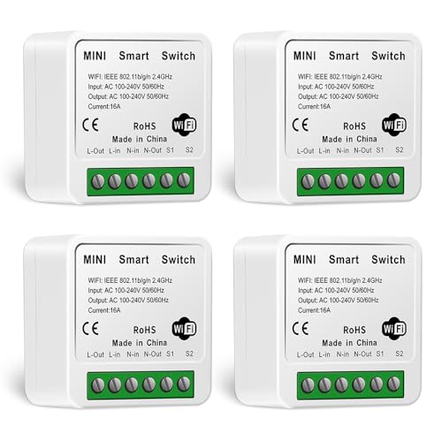4 Stück Smart Lichtschalter Modul, Wlan Smart Relais Schalter WLAN Mini DIY Schalter Relais Modul Kompatibel mit Alexa und Google Home Wlan Smarter Lichtschalter, Nullleiter Erforderlich von AVCXEC