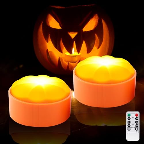 AVCXEC Halloween Kürbis LED Lichter, 2PCS Halloween Kürbis Licht mit Timer und Fernbedienungs, Halloween Kürbis Deko Licht, Flammenlose Flackern Kürbis Kerzen Halloween, für Halloween Dekoration AVCXEC Halloween Kürbis LED Lichter, 2PCS Halloween Kürbis Licht mit Timer und Fernbedienungs, Halloween Kürbis Deko Licht, Flammenlose Flackern Kürbis Kerzen Halloween, für Halloween Dekoration von AVCXEC