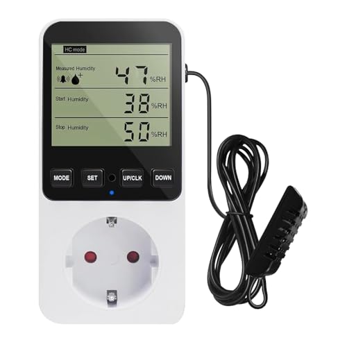 Feuchtigkeitsregler, Temperaturregler Steckdose 230V, Luftfeuchtigkeitsregler mit 3m Fühler, Digital Thermostat Steckdose mit LCD Bildschirm, Temperaturschalter für Luftbefeuchter Luftentfeuchter von AVCXEC