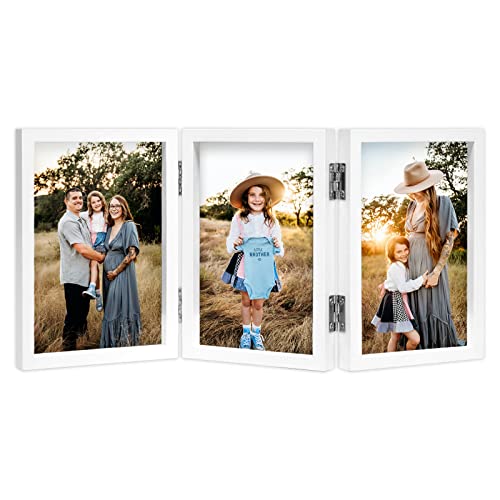 AVEAX Bilderrahmen für 3 Fotos, 13x18 cm Aufklappbar Holz Fotorahmen mit Glasfront, Weiß von AVEAX