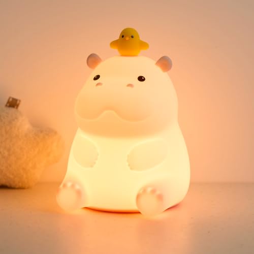 AVEKI LED Nilpferd Nachtlicht, Süße Flusspferd Nachtlichter & Schlummerleuchten für Kinder, Stilllicht Dimmbar Nachttischlampe mit Touch-Steuerung, Kleine Baby Lampe Geburtstagsgeschenk Kinder von AVEKI