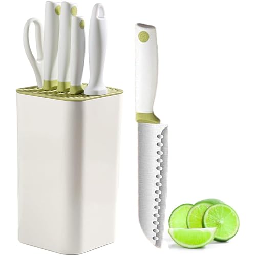 Küchenmesser-Set, 6-teilige Professionelle Scharfe Kochmesser-Set mit Block, Non-Stick Edelstahl Messer-Block-Set mit Ergonomischem Griff, Große Messer-Set für Frauen Mädchen (weiß) von AVEKI