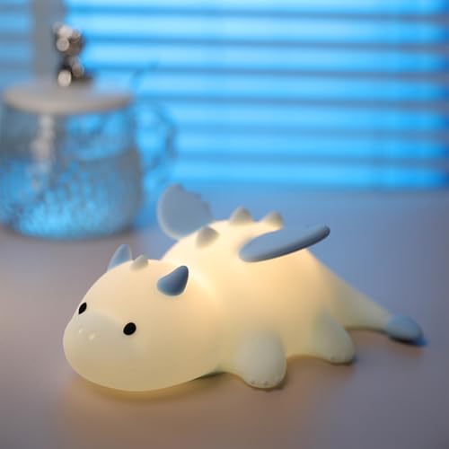 Milch-Drache Nachtlicht Kinder Nachtlampe-Dimmbar Silikon Baby Nachtlicht mit Magnetfunktion, USB Akku Move Animals Lampe für Kinderzimmer Mädchen, Touch Lampe Nachttisch Geschenke für Kinder (Blau) von AVEKI