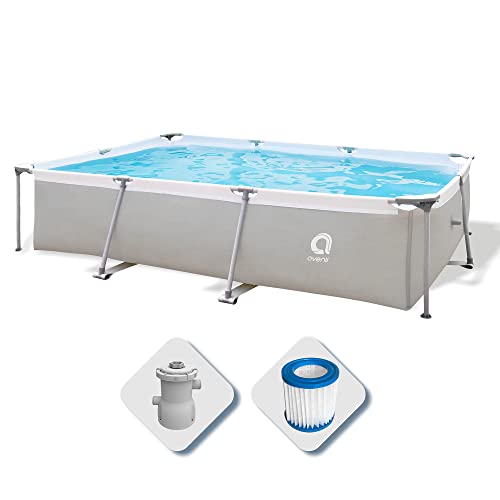 Avenli Pool 300 x 207 x 65 cm Stahlrahmen Aufstellpool Pool-Set mit Filterpumpe Schläuchen und Filterkartusche grau Framepool rechteckig Swimming Schwimmbecken von AVENLI