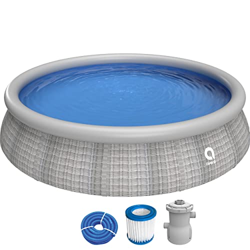 Avenli Pool 396 x 84 cm Family Prompt Set Pool Aufstellpool mit Pumpe Schläuchen Filterkartusche Pool-Set grau Gartenpool rund Schwimmbecken für Familien & Kinder graue Rattan-Optik von AVENLI