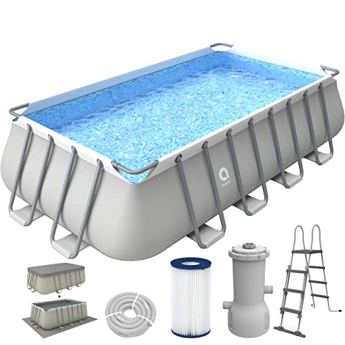 Avenli Pool 549 x 305 x 122cm Stahlrahmen Aufstellpool Komplettset mit Leiter Filteranlage Bodenplane & Abdeckung grau Framepool rechteckig Swimming Schwimmbecken von AVENLI