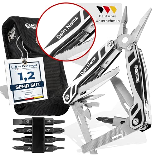 AVENTURIS® Multitool-Werkzeug -PERSONALISIERBAR- 21 Funktionen [Edelstahl] Ein Multifunktionswerkzeug DAS gadgets für männer, Multitool mit Messer, Zange und Schraubendreher, Multifunktionstool von AVENTURIS CAUSE TRAVEL IS LIVE
