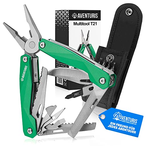 AVENTURIS® Multitool. Tolles Multifunktionswerkzeug als Fahrrad zubehör oder Outdoor Ausrüstung, ein Multitool Werkzeug als Herren Geschenkeor-Messer Letherman multitool grün von AVENTURIS CAUSE TRAVEL IS LIVE