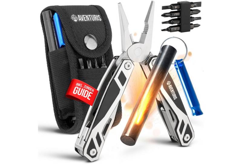 AVENTURIS Multitool T12 aus Edelstahl mit 21 Funktionen! Perfektes Outdoor Camping Zubehör, (2 St), Edelstahl von AVENTURIS