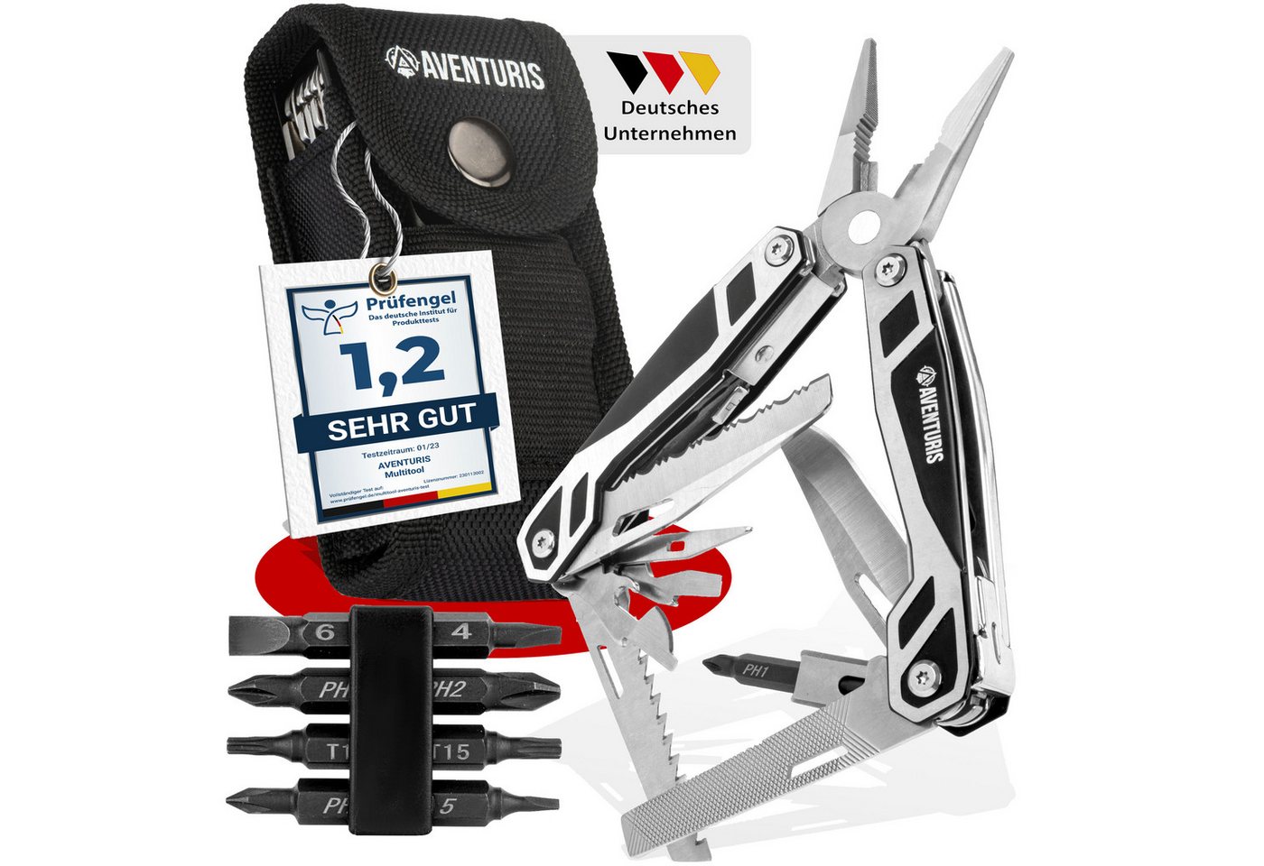 AVENTURIS Multitool T12 aus Edelstahl mit 21 Funktionen! Perfektes Outdoor Camping Zubehör, (1 St), Edelstahl von AVENTURIS