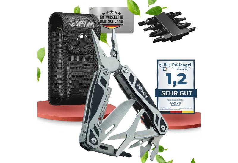 AVENTURIS Multitool T12 aus Edelstahl mit 21 Funktionen! Perfektes Outdoor Camping Zubehör, (1 St), Edelstahl von AVENTURIS