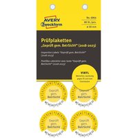 80x Prüfplaketten Geprüft gem. BetrSichV 2018-2023 30mm Gelb Vinyl von AVERY ZWECKFORM