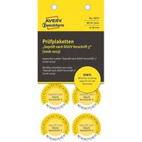 Avery Zweckform - 80x Prüfplaketten Geprüft gem. dguv 2018-2023 30mm Gelb Vinyl von AVERY ZWECKFORM
