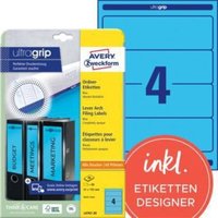 Avery Zweckform - Ordnerrückenetikett ultragrip breit/kurz 61 x 192 mm (b x h) selbstklebend ohne Griffloch blau 80 Etik./Pack. von AVERY ZWECKFORM