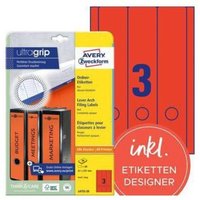 Avery Zweckform - Ordnerrückenetikett ultragrip breit/lang 61 x 297 mm (b x h) selbstklebend mit Griffloch rot 60 Etik./Pack. von AVERY ZWECKFORM