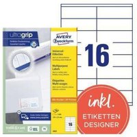 Avery Zweckform - Universaletikett ultragrip 105 x 35 mm (b x h) nicht wieder ablösbar Papier weiß 1.600 Etik./Pack. von AVERY ZWECKFORM