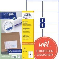 Avery Zweckform - Universaletikett ultragrip 105 x 70 mm (b x h) nicht wieder ablösbar Papier weiß 800 Etik./Pack. von AVERY ZWECKFORM