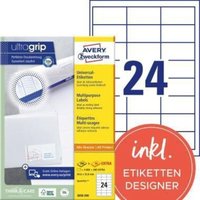 Avery Zweckform - Universaletikett ultragrip 64,6 x 33,8 mm (b x h) nicht wieder ablösbar Papier weiß 5.280 Etik./Pack. von AVERY ZWECKFORM