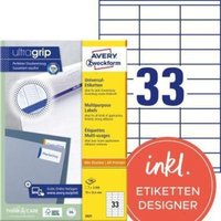 Avery Zweckform - Universaletikett ultragrip 70 x 25,4 mm (b x h) nicht wieder ablösbar Papier weiß 3.300 Etik./Pack. von AVERY ZWECKFORM