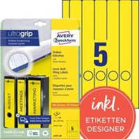 Ordnerrückenetikett ultragrip schmal/lang 38 x 297 mm (B x H) selbstklebend mit Griffloch gelb 100 Etik./Pack. von AVERY ZWECKFORM
