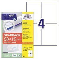 Avery Zweckform - Universaletikett ultragrip sparpack 50 + 15 Blatt 105 x 148 mm (b x h) nicht wieder ablösbar Papier weiß 260 Etik./Pack. von AVERY ZWECKFORM