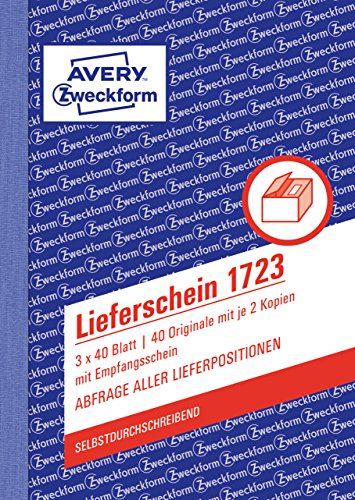 AVERY Zweckform 1723 Lieferschein mit Empfangsschein (A6, 3x40 Blatt, selbstdurchschreibend mit farbigen Durchschlägen, zur Abfrage aller Lieferpositionen) weiß/gelb/rosa von AVERY Zweckform