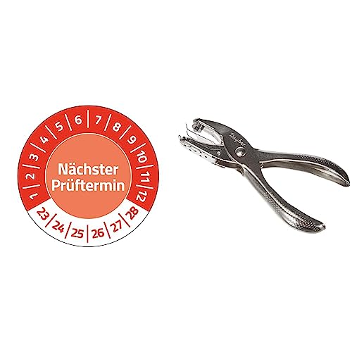 AVERY Zweckform 80 Prüfplaketten Nächster Prüftermin 2023-2028 & Rayher Hobby 8932400 Lochzange, Länge 12,5 cm, Lochdurchmesser 3 mm, Lochstanzer, Metall-Lochzange, Stanzer von AVERY Zweckform