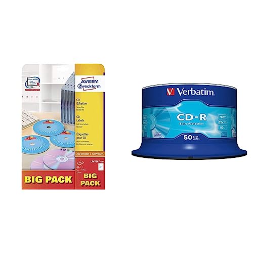 AVERY Zweckform L7676A-40P selbstklebende CD-Etiketten & Verbatim CD-R Extra Protection, CD-Rohlinge mit 700 MB Datenspeicher von AVERY Zweckform