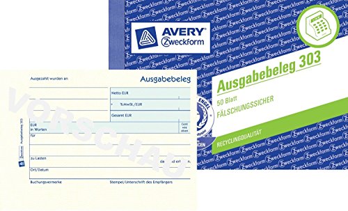 Avery Zweckform 303 Ausgabebeleg mit Dokumentendruck, DIN A6 quer, fälschungssicher, 50 Blatt, gelb (5er Spar-Pack) von AVERY Zweckform