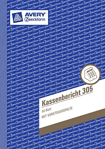 Avery Zweckform 305 Kassenbericht, DIN A5, vorgelocht, 50 Blatt, weiß (3er Pack) von AVERY Zweckform