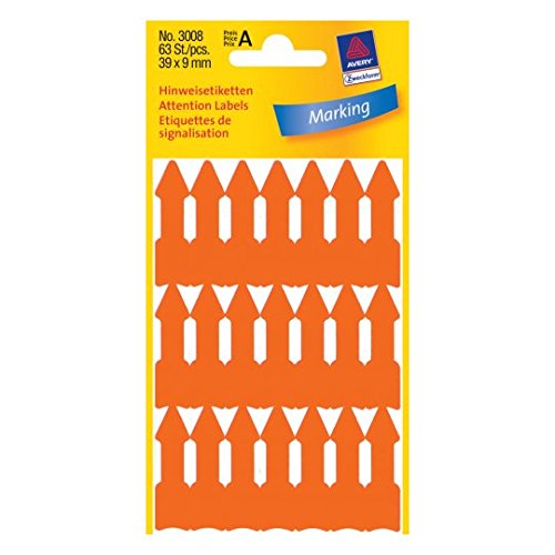Avery 3008 Permanent Orange 63pièce (S) Etikett selbstklebend – Etiketten auto-collantes (orange, permanent, Papier, 9 mm, 39 mm, 63 Stück (S)) von AVERY Zweckform