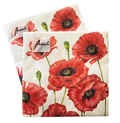 20 ct 13x13 Dekorative Servietten für Decoupage Rote Mohnblume Servietten Floral Servietten Floral Papierservietten Valentinstag Muttertag Servietten Rote Papierservietten Rot Hübsche Blume Servietten von AVEVER