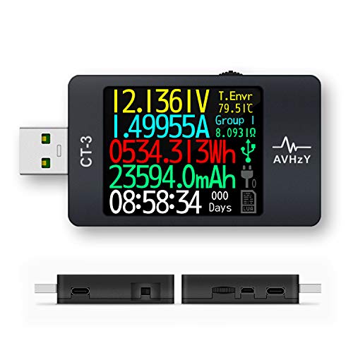 AVHzY USB Tester Meter USB Last Digital Multimeter Spannungsprüfer DC 6A 26V für die Messung Lade-und Ladegeschwindigkeit in Kabel, Batterien, Energien Banken, etc. Shell von Metel (CT3A) von AVHzY