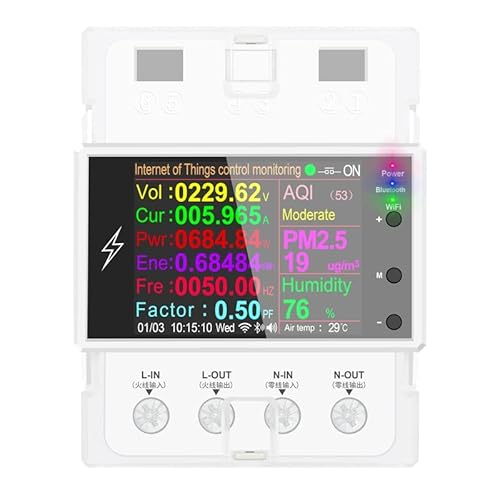 LCD Digitale Stromzähler Wechselstromzähler Hutschiene KWh Zähler 100A 85-265V 1-phasiger 2-poliger 2P-DIN-Schienen-Stromzähler Intelligente WLAN-Fernbedienung (AT4P) von AVHzY