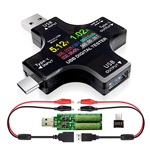 USB C Tester, 2 in 1 Typ C USB Tester Farbbildschirm IPS Digitalmultimeter,Spannung,Strom,Leistung,Widerstand,Temperatur,Kapazitätsdetektor,mit Clip-Kabel Unterstützt PD2.0/PD3.0,QC2.0/QC3.0, BC1.2 USB C Tester, 2 in 1 Typ C USB Tester Farbbildschirm IPS Digitalmultimeter,Spannung,Strom,Leistung,Widerstand,Temperatur,Kapazitätsdetektor,mit Clip-Kabel Unterstützt PD2.0/PD3.0,QC2.0/QC3.0, BC1.2 von AVHzY