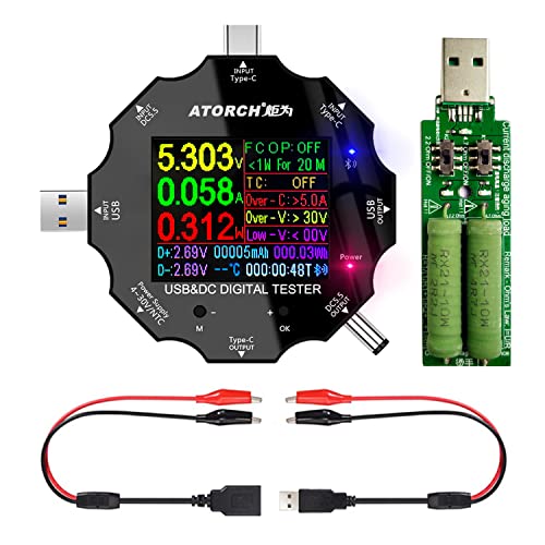 USB C Tester, 3 in 1 Typ C DC5.5 USB Tester Farbbildschirm IPS Digitalmultimeter,Spannung,Strom,Leistung,Widerstand,Kapazitätsdetektor,mit Clip-Kabel Unterstützt PD2.0/PD3.0,QC2.0/QC3.0 von AVHzY