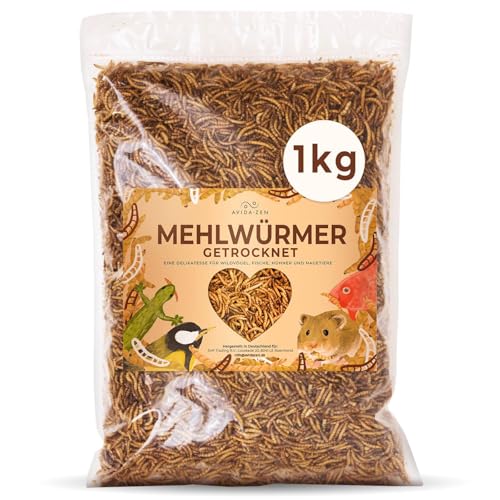 AVIDA ZEN Mehlwürmer getrocknet 1 kg = 6,5 ltr., ideal als Wildvogelfutter und Igelfutter, getrocknete Mehlwürmer, nährstoffreicher Snack für Nager, Reptilien, Vögel, Fische, Igel, Schildkröten von AVIDA ZEN