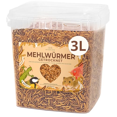 AVIDA ZEN Mehlwürmer getrocknet 3 ltr., ideal als Wildvogelfutter und Igelfutter, getrocknete Mehlwürmer, nährstoffreicher Snack für Nager, Reptilien, Vögel, Fische, Igel, Schildkröten von AVIDA ZEN