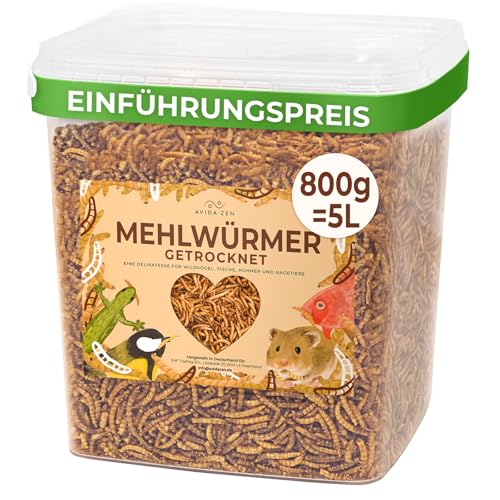 AVIDA ZEN Mehlwürmer getrocknet 5 ltr., ideal als Wildvogelfutter und Igelfutter, getrocknete Mehlwürmer, nährstoffreicher Snack für Nager, Reptilien, Vögel, Fische, Igel, Schildkröten von AVIDA ZEN