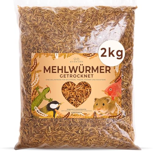 AVIDA · ZEN Mehlwürmer getrocknet, 2kg (entspricht 13 Litern) getrocknete Mehlwürmer, proteinreicher Snack für Wildvögel, Fische, Reptilien und Nager von AVIDA ZEN