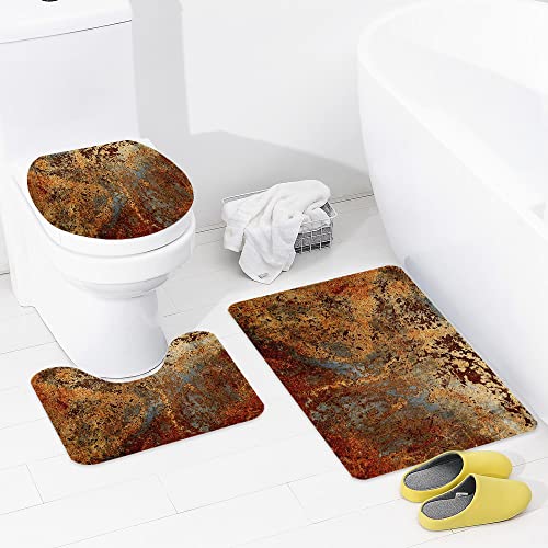 AVITASTICS rutschfeste Badematte,3-teiliges Badezimmerteppich-Set, CasesBrown Rust Colorful Metal Rusty Steel Iron Structure Wall,weicher WC-Vorleger, rutschfeste Duschmatte und WC-Vorleger-Set von AVITASTICS