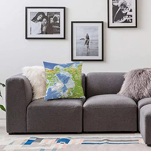 Kopfkissenbezug Home Dekoration,Arctic Blue Island Ocean Physische Karte Norwegen Detaillierte Alaska Amerika Asien Atlanti,Pillowcase Super Weich Sofakissen für Wohnzimmer Sofa Bed,45x45cm von AVITASTICS