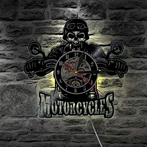 AVJERA Motorrad-Schädel-Vinyl-Schallplatten- mit -Beleuchtung, Motorrad-Biker-Schädel, Wandbehang, dekorative Beleuchtung von AVJERA