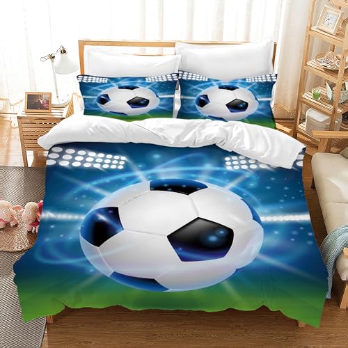 AVJWWD Fußball Bettwäsche Set Fussball Drucken Kinderbettwäsche 3 Teilig Set Mikrofaser Bettwäsche Sport Fußball Bettwäsche Bettbezug mit 2 Kissenbezug 65x65cm (Fußball 01, 220 x 240 cm) von AVJWWD