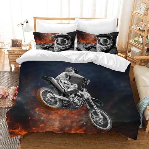 AVJWWD Motocross Bettwäsche Sets, 3D-gedrucktes Muster von Extremsport-Motorrad-Themen-Bettbezug mit 2 Kissenbezügen, für Erwachsene (Moto7, 135 x 200 cm) von AVJWWD