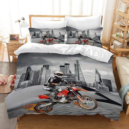 AVJWWD Motocross Bettwäsche Sets, 3D-gedrucktes Muster von Extremsport-Motorrad-Themen-Bettbezug mit 2 Kissenbezügen, für Erwachsene (Moto8, 135 x 200 cm) von AVJWWD