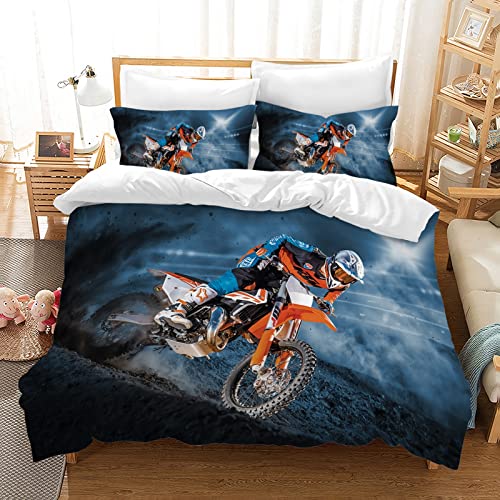 AVJWWD Motocross Bettwäsche Sets, 3D-gedrucktes Muster von Extremsport-Motorrad-Themen-Bettbezug mit 2 Kissenbezügen, für Erwachsene und Kinder (200 x 200 cm, Moto3) von AVJWWD