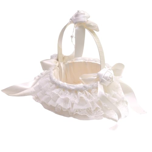 Spitze Rüste Hochzeitskörbe Bowknot Blumenkörbe Für Hochzeitszeremonie Blumenmädchen Korb Mit Bowknot von AVKGCZ