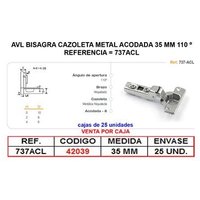 Abgewinkeltes Metalltopfscharnier 35 mm bis 110 zum Aufstecken 737ACL - AVL Abgewinkeltes Metalltopfscharnier 35 mm bis 110 zum Aufstecken 737ACL - AVL von AVL
